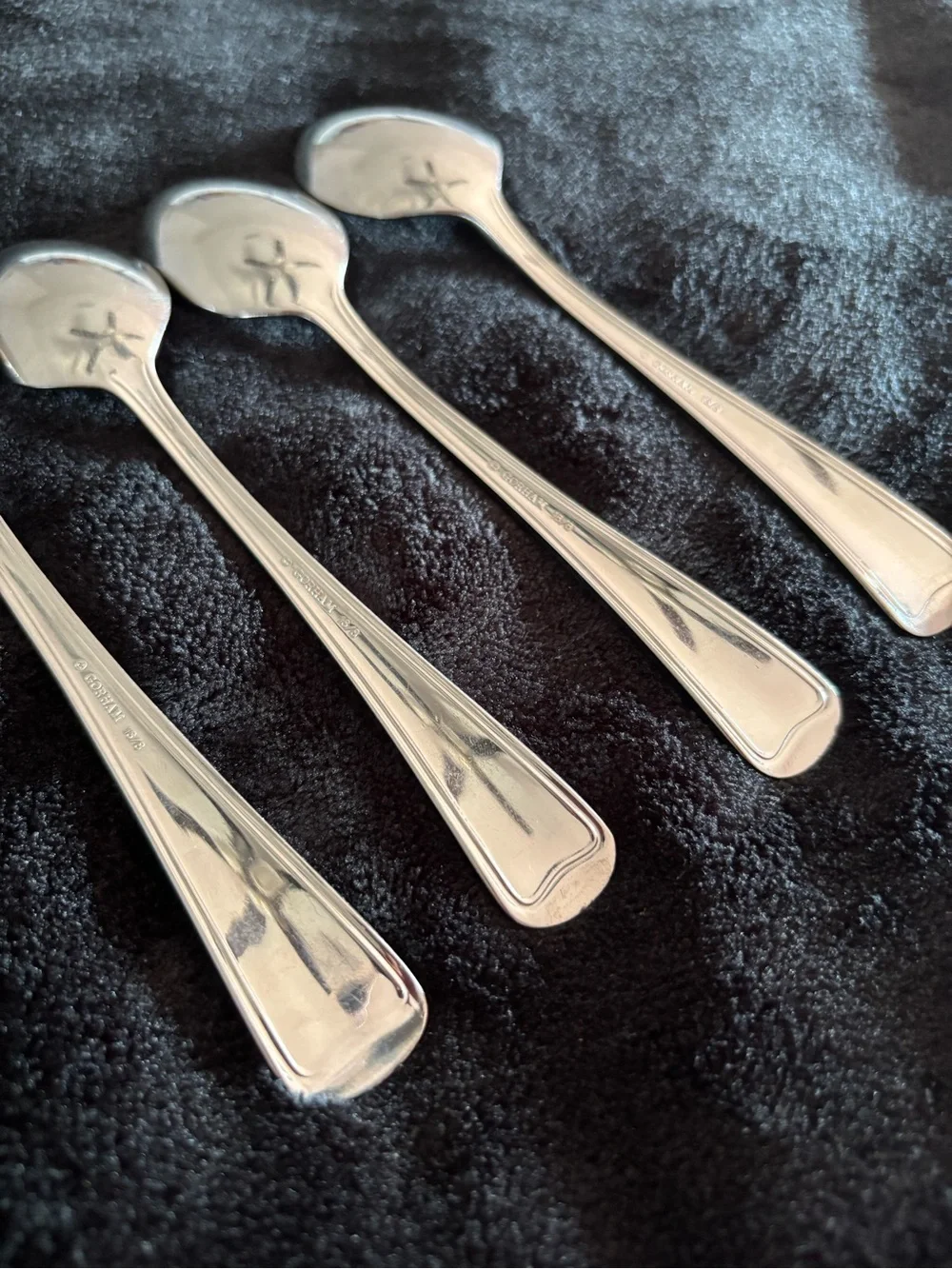 VTG Gorham Monet  Stainless Steel Set Of 4 Oval Soup Spoons 7 & 6” Outline Edge
